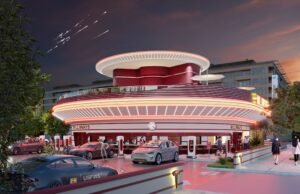 Tesla’s New Drive-In Diner Is Straight Out of The Jetsons — Burgers, Big Screens & EV Charging 24/7